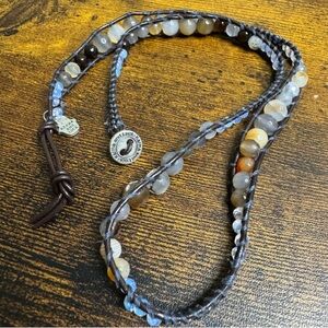 Beaded Leather Wrap Bracelet Semi-Precious Stone Bohemian Handcrafted 22”